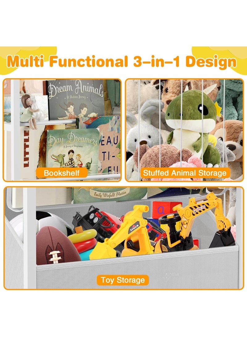 WALALLA Kids Bookshelf and Stuffed Animal Storage,3-in-1 Metal Toy Shelf with Wheels,Toddler Bookshelf with PVC Display Shelf & Toy Box,Sturdy Toy Organizer and Montessori Book Shelf for Kids Room,Playroom - Image 2